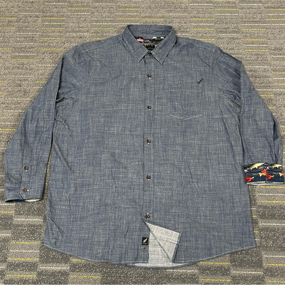 Pladra Shirt Mens 3XL Denim Color Button Up Fish Flip Cuff Collar Outdoor
